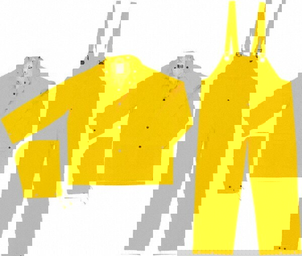 Rain & Chemical Wear; Garment Style: Suit with Bib Overalls ; Size: 7X-Large ; Gender: Unisex ; Color: Yellow ; Material: PVC; Polyester ; Sleeve Length: 38